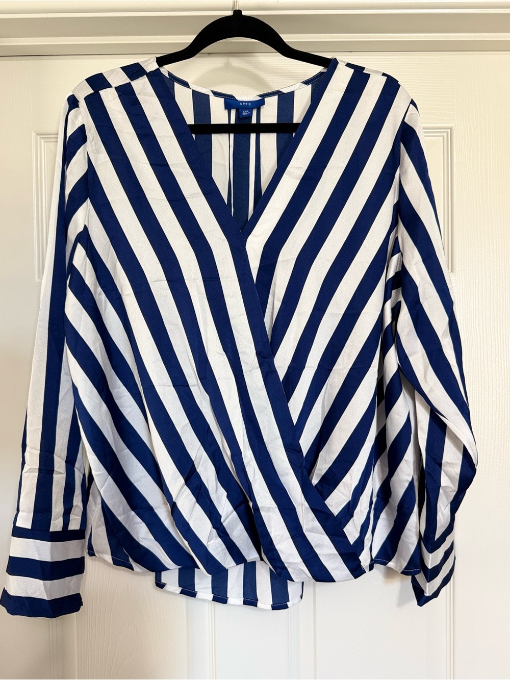Apt. 9 Blue White Stripe Surplice Blouse XXL Wide Cuff Top
